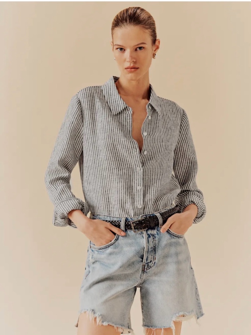 Reformation Sky Relaxed Linen Top Ivory - Size S